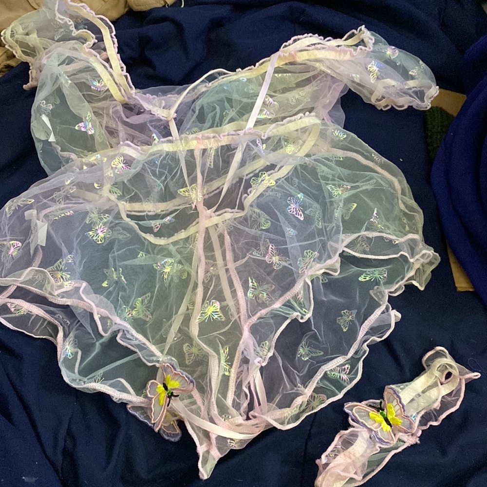 Size XS. Romwe lingerie. Multi colored sheer butterfly top/bottom.